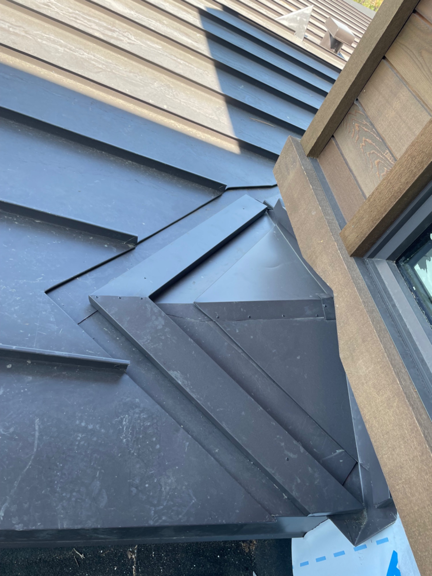 Metal shingle roofing panel close-up detail on Northern Nevada home